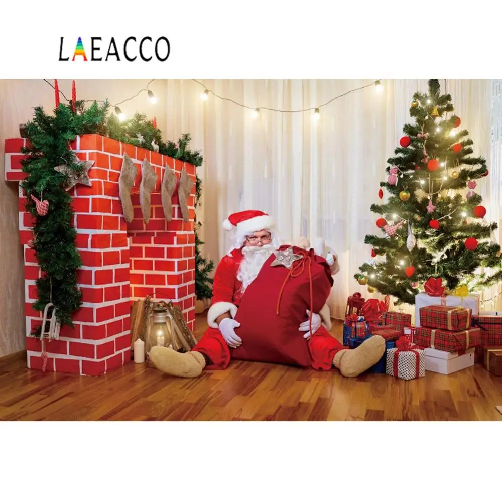 

Laeacco Photo Background Christmas Santa Clause Tree Gift Fireplace Party Baby Interior Photography Backdrop Photo Studio