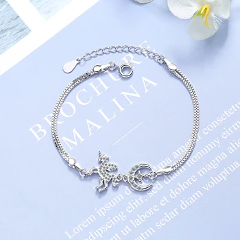 

Best Seller New Style Fashion Beauty Bracelets For Women S925 Silver Double Chain New Moon Crystal Animal Horse Luxury Jewery