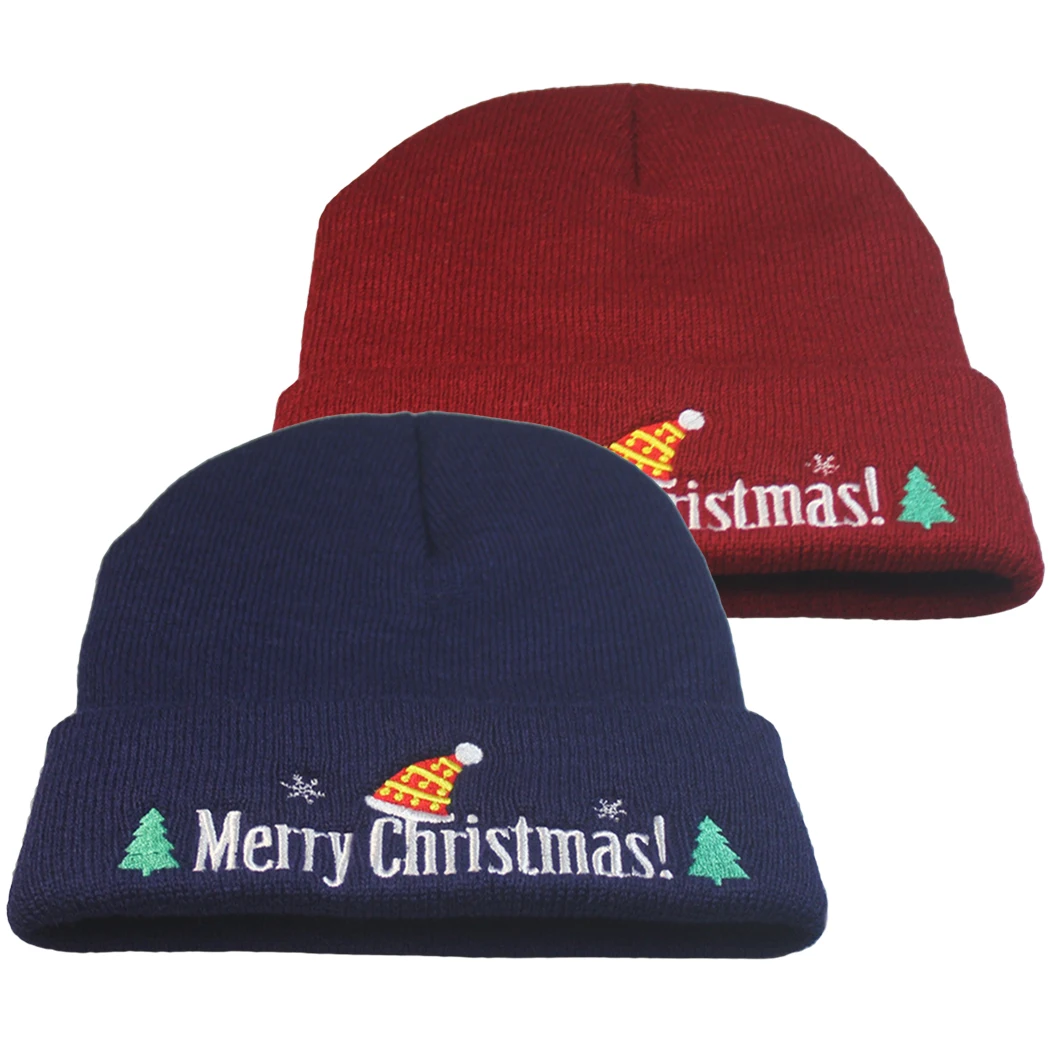 Вязанные шапочки с вышивкой, шапка для мужчин и женщин, Осень-зима, Новая Вязаная эластичная Шапка-бини, шапка с черепом, рождественский подарок