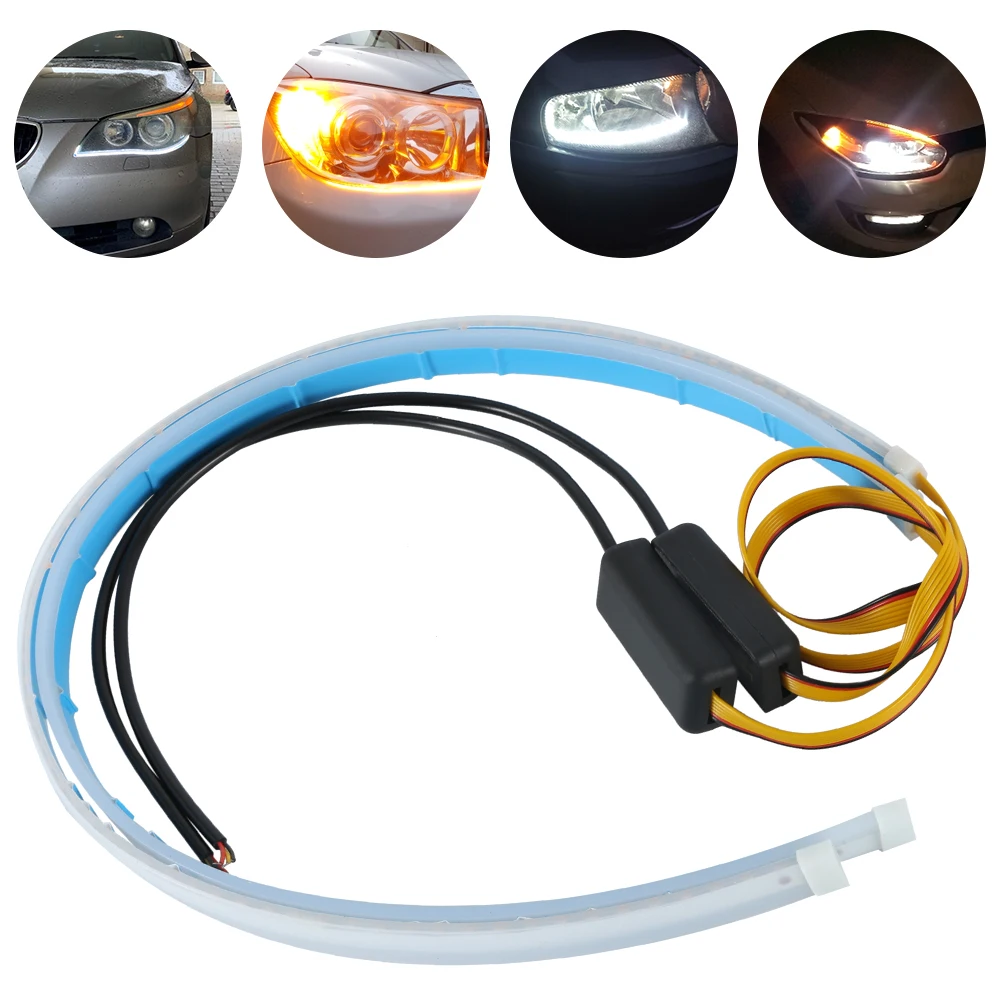 

Two-color Streamer Light Strip Ultra-fine Flexible LED Tube Turn Signal Brake Light Daytime Running Light Tearing Car Headlights