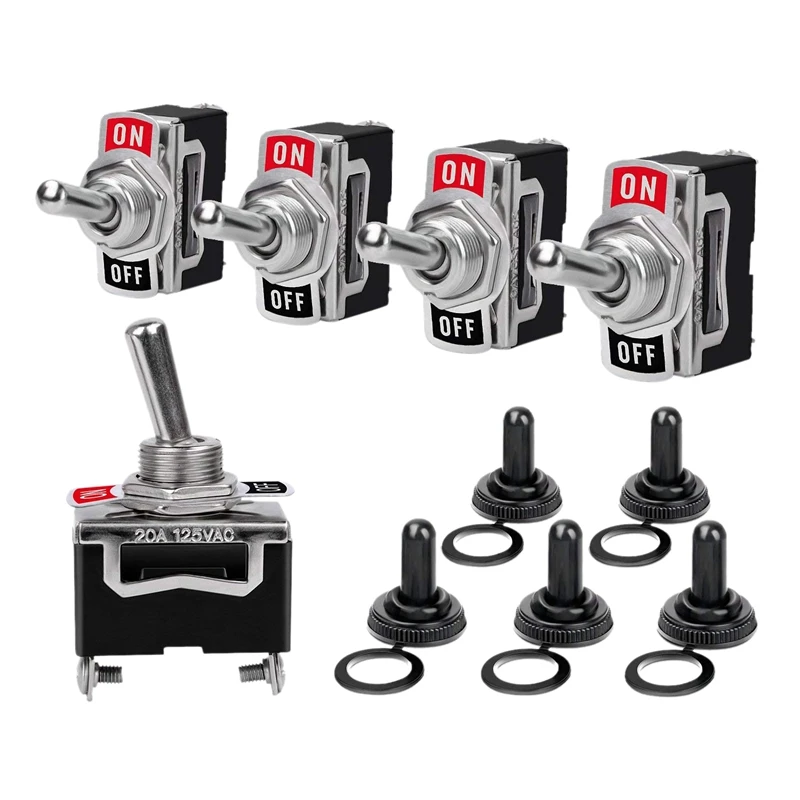 

Top-Heavy Duty Rocker Toggle Switch 15A 250V 20A 125V SPST 2 Pin ON/OFF Switch Metal Bat Waterproof Boot Cap Cover - 5 Pack