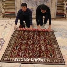 Yilong 4'x6' красный Роскошный Высокий Прямоугольный чистый шелк kazak дизайн ковер ручной работы(W100A4x6