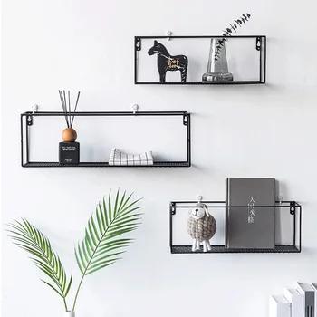 

Wall Hanging Storage Rack Simple Wrought Iron Grid Wall Shelf Nordic Home Wall Hanging Hooks Storage Rack Holders