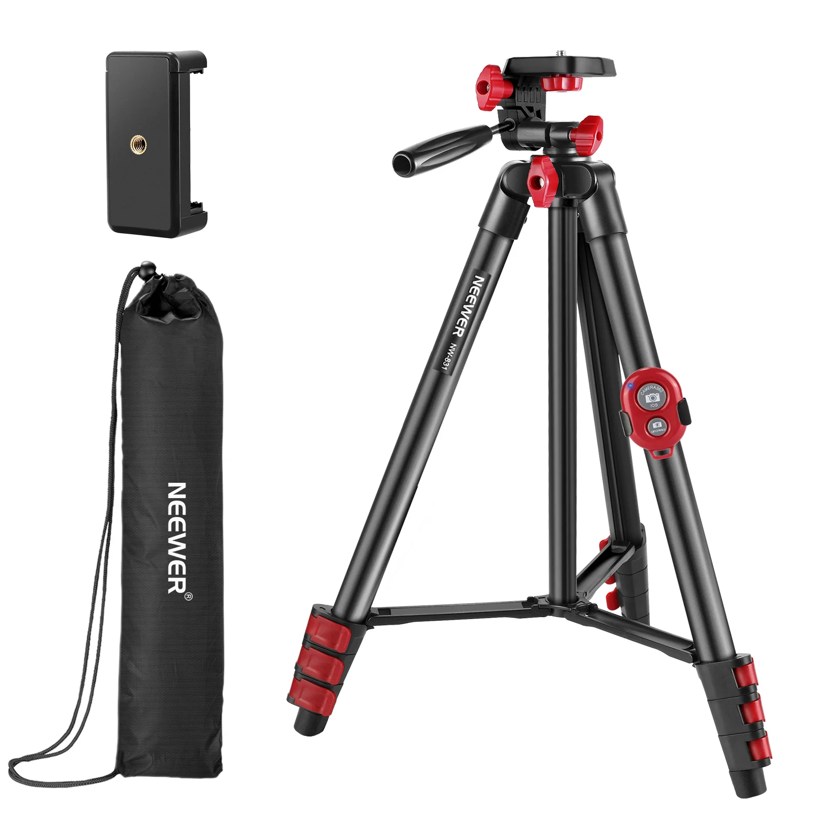 Neewer Tripod Kit, 54 Inch Travel Tripod with Phone Clamp For