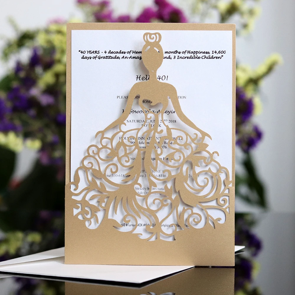  10Pcs Hollow Out Laser Cut Bride Wedding Invitation Greeting Card Personalized Wedding Party Suppli - 4.00032E+12