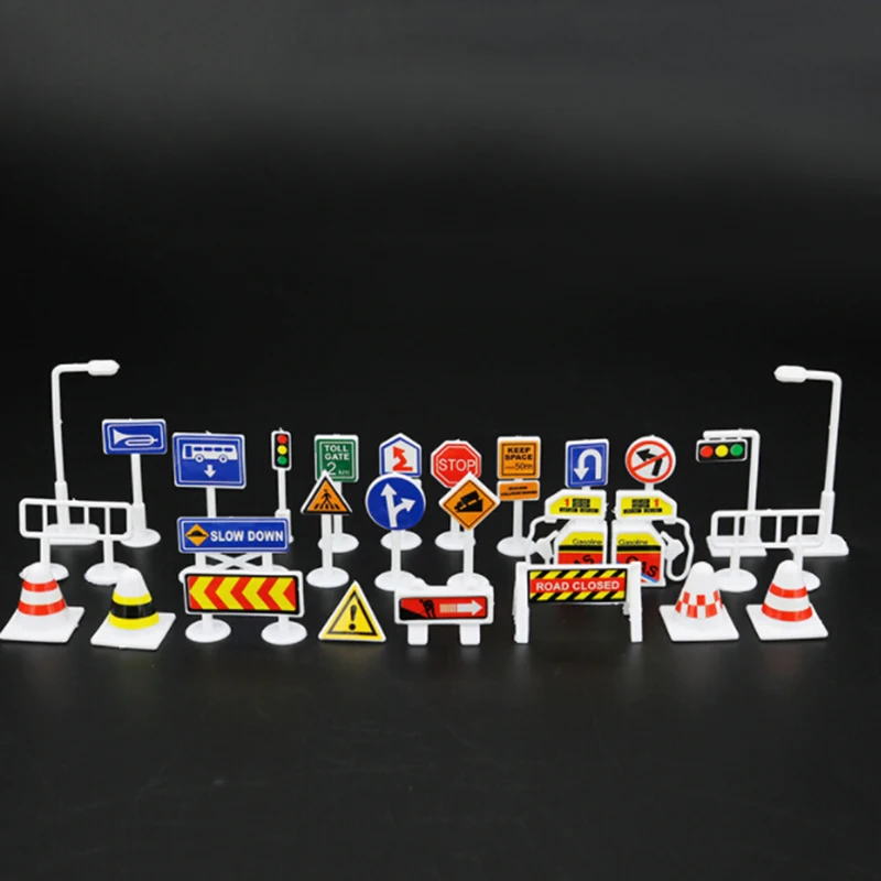

English Road Sign Toys Signage Kids Children Self-assembled Traffic Sign 28pcs Set Fashion