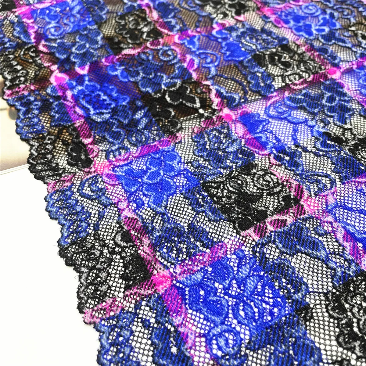 3M/lot Width 28cm Mixed Blue Black Wide Elastic Lace Trim 2