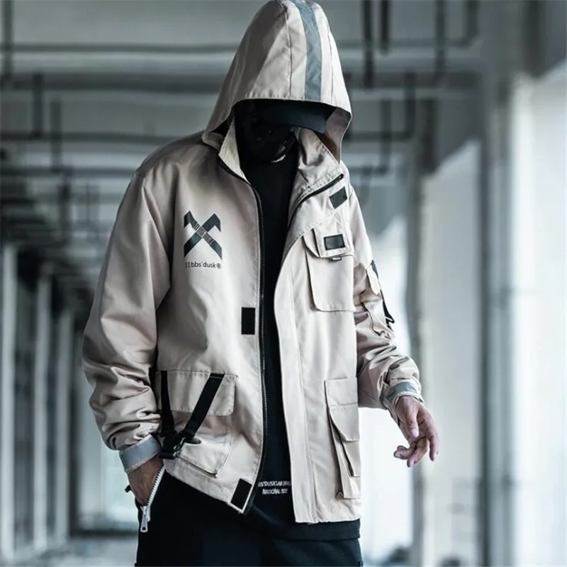 

2020 New OW Reflective Workwear Jacket Men's Loose Hip Hop Multi-pocket Casual Hooded Jacket Functional Assault Clothes Trend