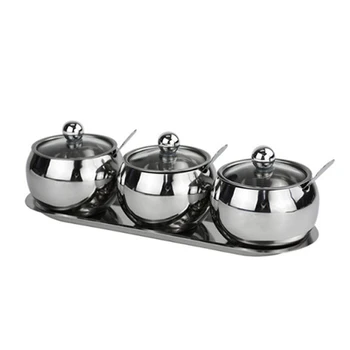 

3Pcs 304 Stainless Steel Visual Glass Lid Seasoning Box Salt and Pepper Jars for Spices Box Bottle Cooking Tools Salt and Pepper