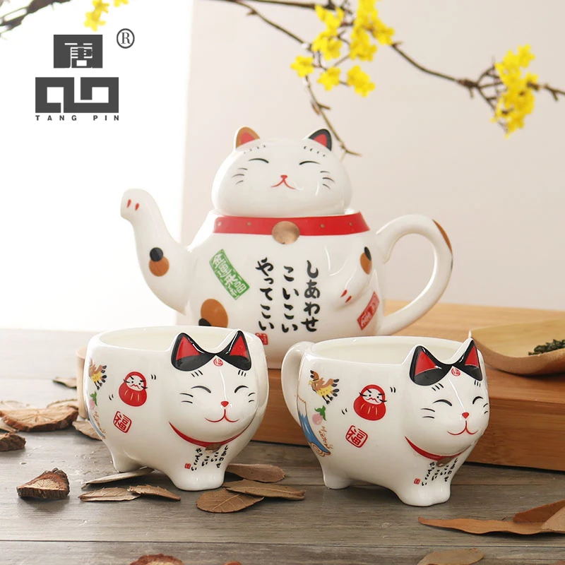 TANGPIN, милый фарфоровый чайный сервиз lucky cat, креативный, maneki neko, керамическая чайная чашка, чайник с ситечком, прекрасный плюус, чайник для кошки