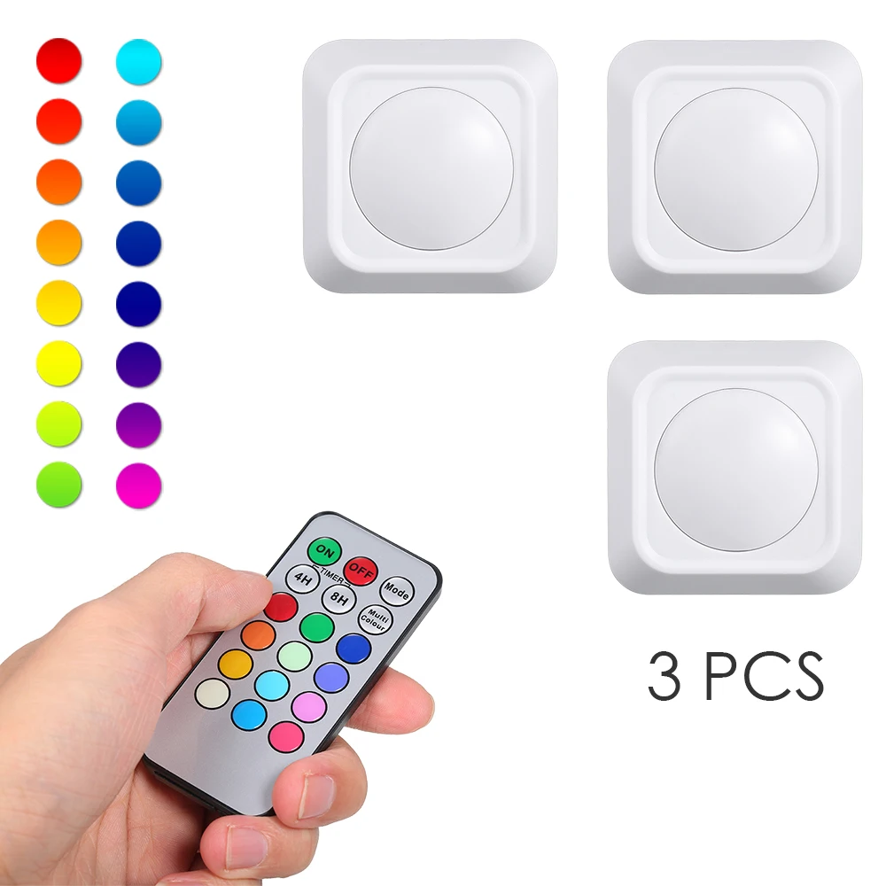 RGB изменение цвета светодиодный шайба огни управляется с пультом дистанционного управления 12 цветов Изменение беспроводного освещения для дверного шкафа