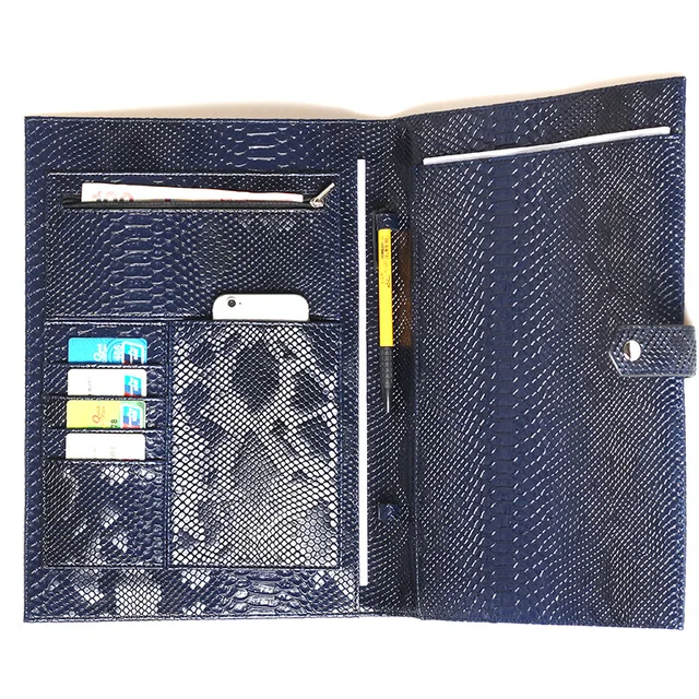 Alirattan папки для файлов Лидер продаж модная деловая сумка Высокое качество страуса питона шаблон портфель чехол для книги складная сумка - Цвет: Python Dark Blue
