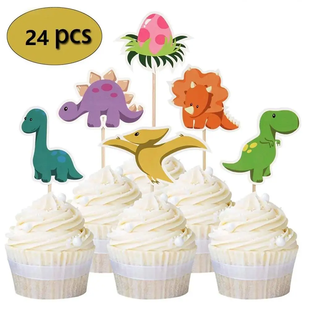 24pcs Dinosaur T-Rex Cupcake Cake Topper Decoration Kids Birthday Party Cartoon 