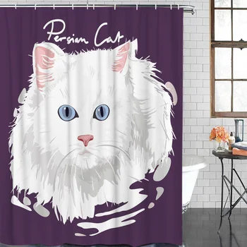 

Bathroom Curtain Animal White Cat Waterproof Fabric Shower Curtain Home Bathroom Decoration Shower Curtains