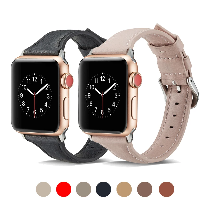 Ремешок из натуральной кожи для Apple watch 38 мм 40 44 42 тонкий браслет iWatch 6/SE/5/4/3/2/1