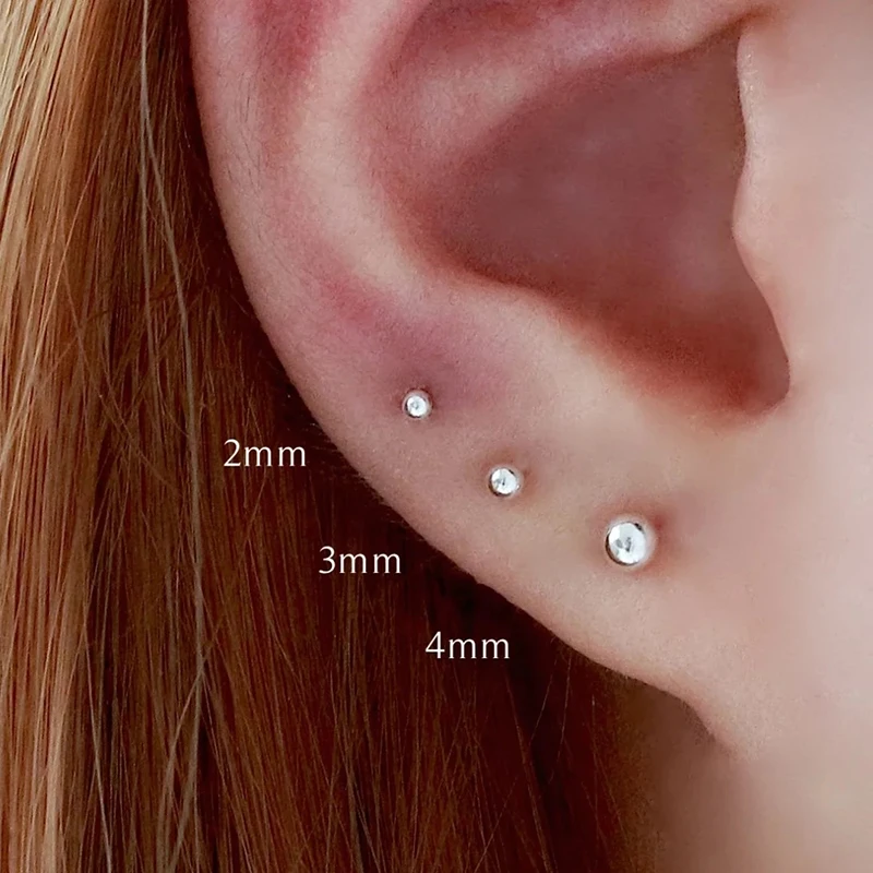 Stud Earrings, 2/3/4mm, 925 Sterling Silver Gold-plated, for Women Fashion Jewelry Accessories Gifts