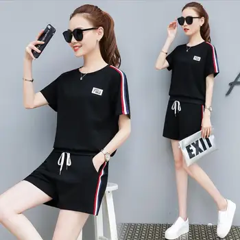 

2019 New Summer Women Set Fitness Suit Women Workout Sport Clothes Shorts Running Compression Tights Sport T Shirt