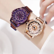 

Drop Shipping Luxury Magnetic Watches 360 Rotate Dial Design Watch Lucky Stainless Steel Bracelet Quartz Clock Relogio Feminino