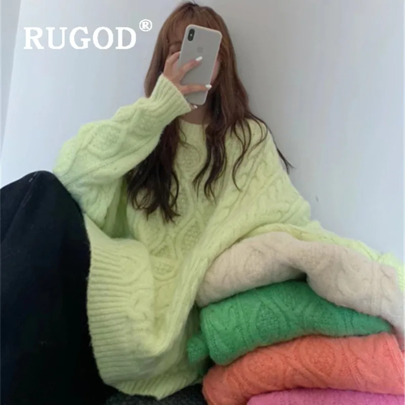 свитер женский RUGOD милый карамельного цвета модный пуловер с круглым вырезом и