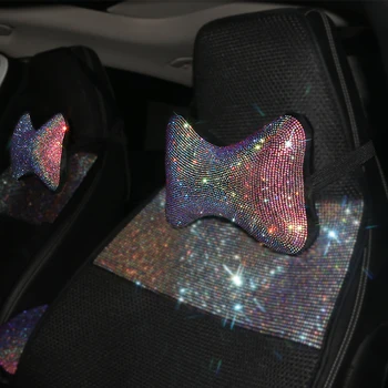 

Bling Rhinestone Crystal Car Neck Pillows Universal Waist Support Diamond Auto Headrest Pillow Car Interior Accessories Women
