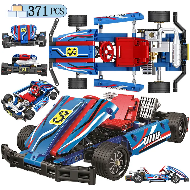 371 шт. город 1:8 DIY технической Kart гоночный автомобиль строительные блоки для
