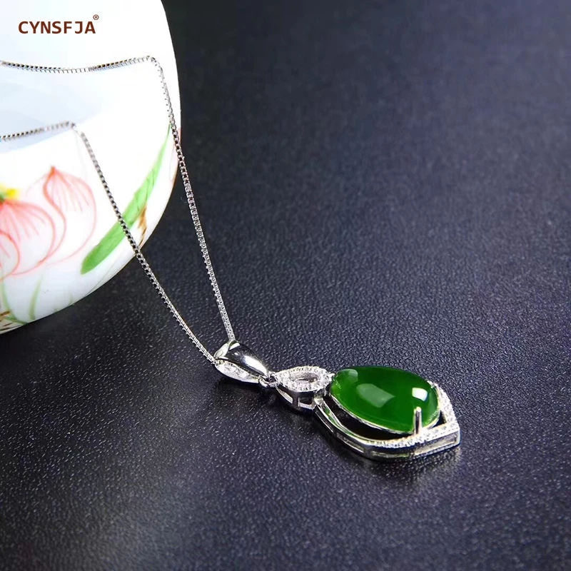 CYNSFJA Реал Certified(Hetian) нефрита Jade Jasper 925 пробы серебро ювелирные амулеты талисманы зеленый нефритовый кулон лучшие подарки