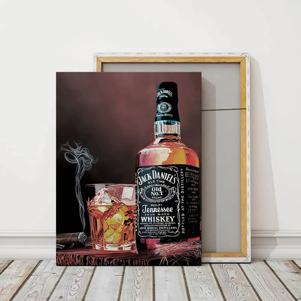 Toile - Bouteilles de Jack Daniels - Peinture sur toile 40x30cm (Décoration  murale sur