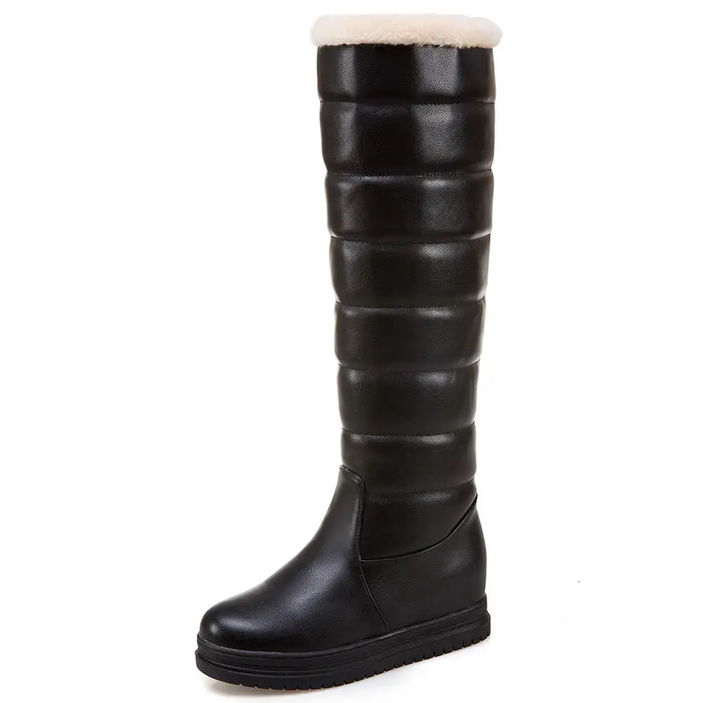 BONJOMARISA New 34-43 Elegant Platform Boots Ladies Winter Knee High Snow Boots Women Warm Waterproof Wedges Shoes Woman - Цвет: Черный