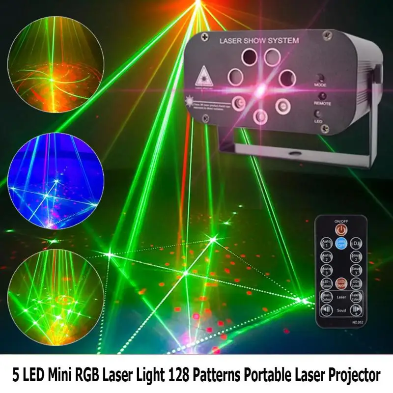 Мини RGB лазерный светильник 128 узоров портативный лазерный проектор для сцены диско