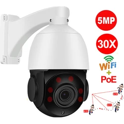 5mp poe + wifi ptz ip câmera de rastreamento automático ao ar livre 30x zoom h.265 dome velocidade visão noturna ir 150m cctv suporte hikvision nvr