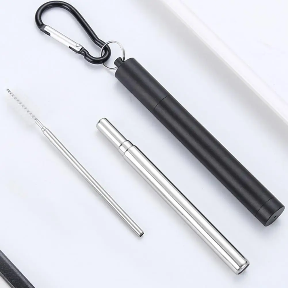 Telescopic Straw Detachable with Brush Telescopic Straight Straw Ergonomic 1 Set Dry Promptly Collapsible