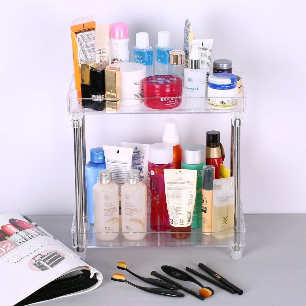 

Multi-functional Rack 2-Tier Cosmetic Organizer Tray Cosmetic Storage Shelf Caddy Stand for Bathroom Kitchen Condiment