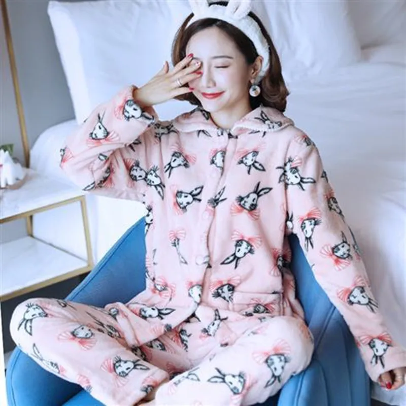Зимний пижамный комплект, Женская Фланелевая пижама на пуговицах, теплая Сексуальная плюшевая одежда для сна, большой размер, Женская домашняя одежда для мамы, модные пижамы - Цвет: Style 10