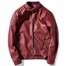 Куртка из искусственной кожи размера плюс, Мужская Осенняя модная куртка с длинным рукавом и стоячим воротником, куртка в стиле хип-хоп, панк, на молнии, черная, красная, пальто из искусственной кожи