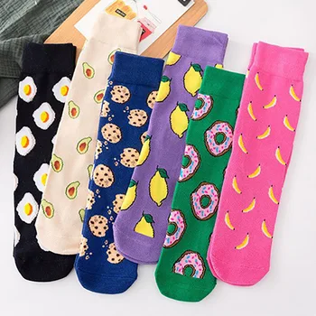 

Funny Cute Cartoon socks Japanese Skateboard Socks Colorful Breathable Cotton Casual Novelty Skateboard Fruit Long Sock