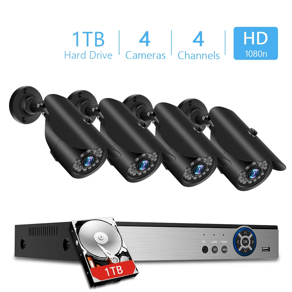 8/4CH 1080P комплект видеонаблюдения DVR 2MP камера безопасности Система 4 шт. 1080P HD IP66 Водонепроницаемая камера видеонаблюдения ночное видение 1 ТБ HDD - Цвет: 4CH 4Camera