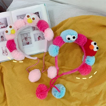 

DUOJIAOYAN Women Girls Fashion Sweet pom furry Hair band Pretty cute hair accessories Party big eyes headwear Hairball headband