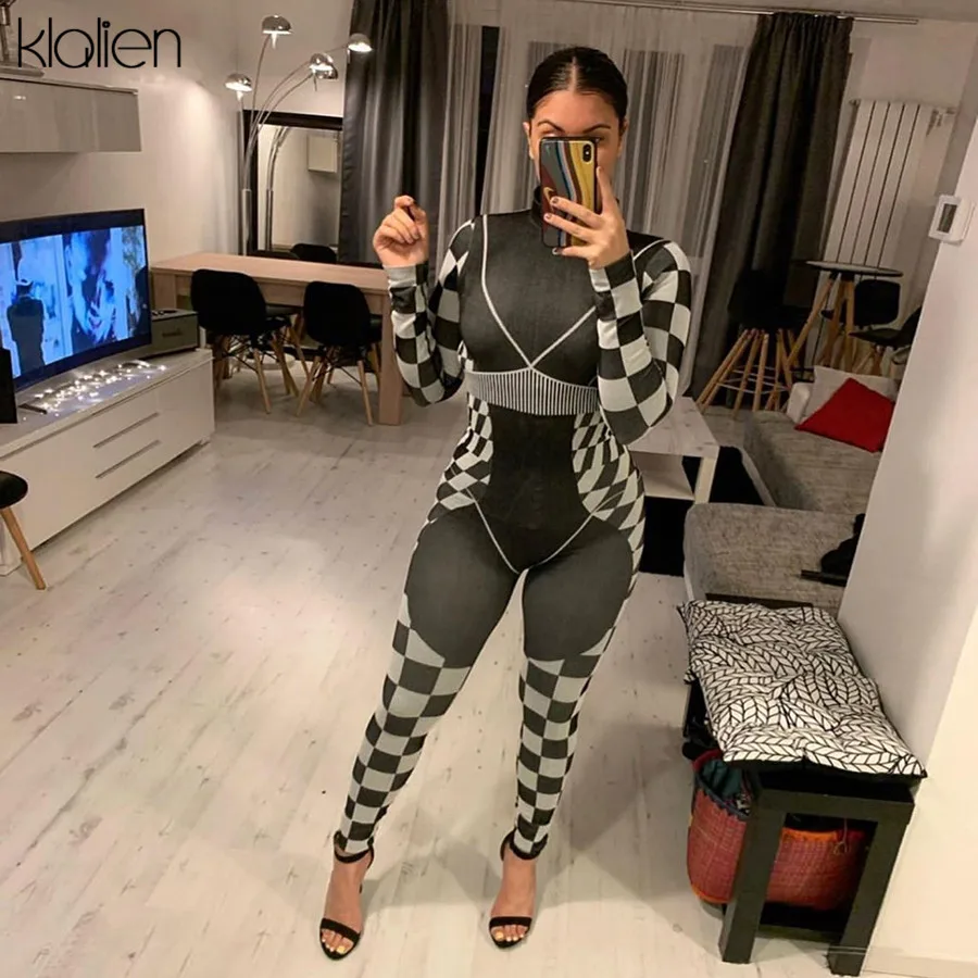 KLALIEN женский модный Высококачественный тонкий комбинезон с 3d принтом mujer 2020