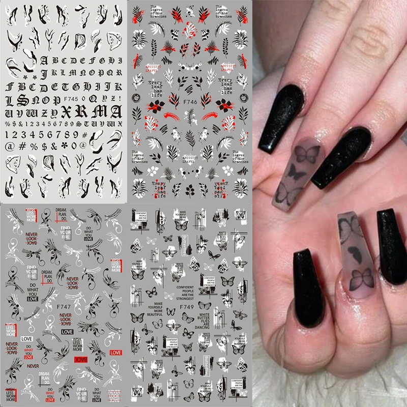 Black White Butterfly 3D Nails Sticker Geometry Decals Flower Gold DIY Decals Designs For Nail Art Manicures Decorations Salon