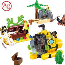 Iluminar compatível pirata série treasure estação de transferência conjunto blocos de construção submarino modelo tijolos brinquedos para crianças