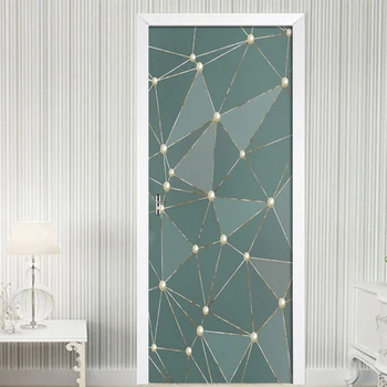 

Print Art Picture 3D Door Sticker DIY Home Decor Decal Gold Lines Abstract Geometric Self Adhesive Wallpaper Bedroom Renovation