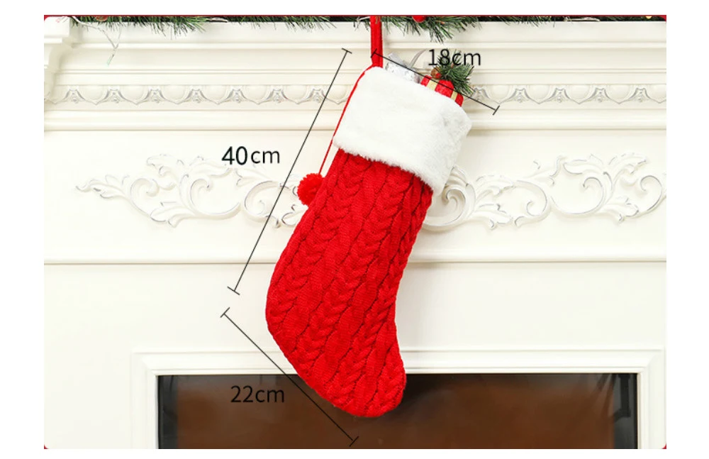 Red/Green/White Knitted Non-Woven Christmas Socks Gift Bags Thick Tree Pendant Charm New Year Children'S Candy Bag 1PC