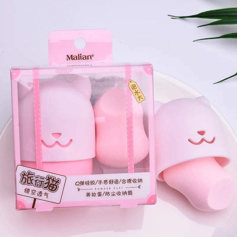 Котенок Красота пудра слоеного блендера держатель Губка Макияж яйцо сушки чехол Портативный мягкий силиконовый косметический Блендер Губка коробка держатель