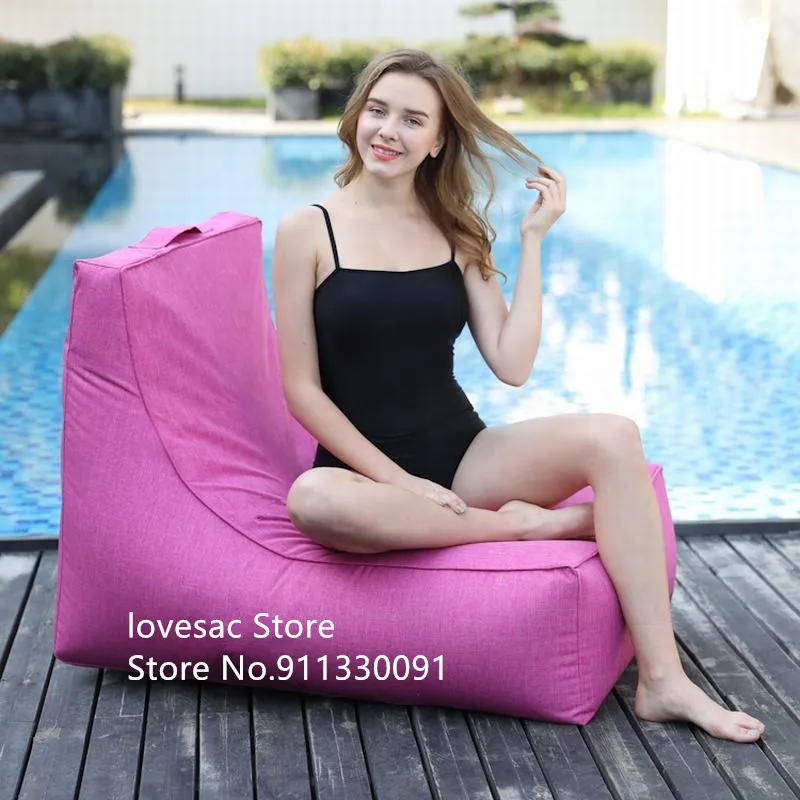 purple pool side beach bean bag sofa chair,sexy lake or sea folding L shape floating beanbag sofa with back support cover only