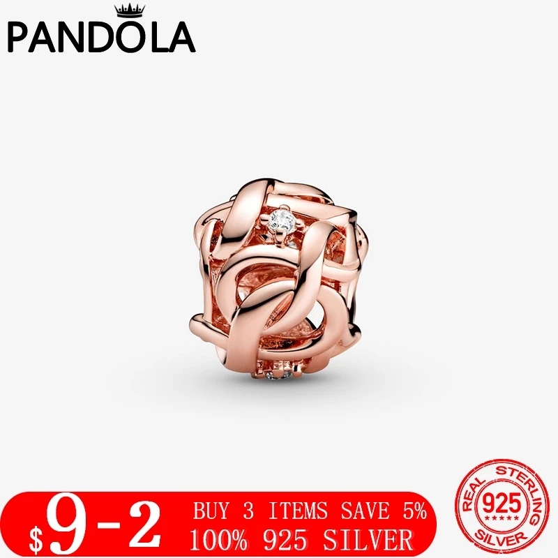 

925 Sterling Silver & Rose Gold Color Openwork Woven Infinity Charm Beads Fit Original Pandora Charm Bracelet S925 Jewelry Gift