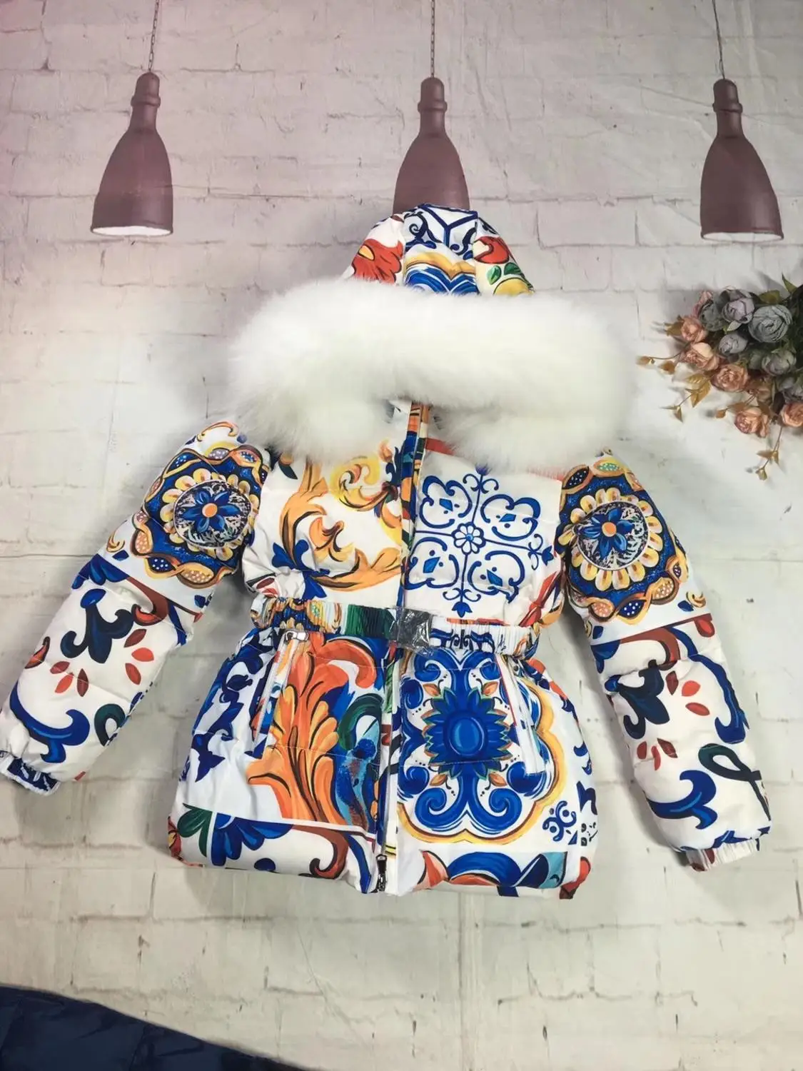 JACKET ONLY 145 зимняя куртка на рост 80- см, детские пуховики и штаны на утином пуху, зимний костюм для мальчика с цветочным принтом и меховым капюшоном, комплект верхней одежды, лыжный костюм - Цвет: JACKET ONLY