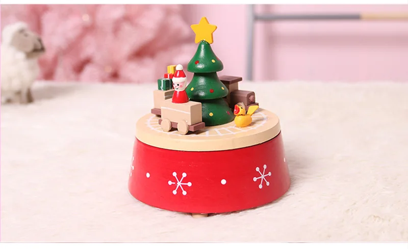 Рождественская деревянная музыкальная шкатулка Карусель Снежная сцена весеннее украшение Рождественское украшение для домашнего декора