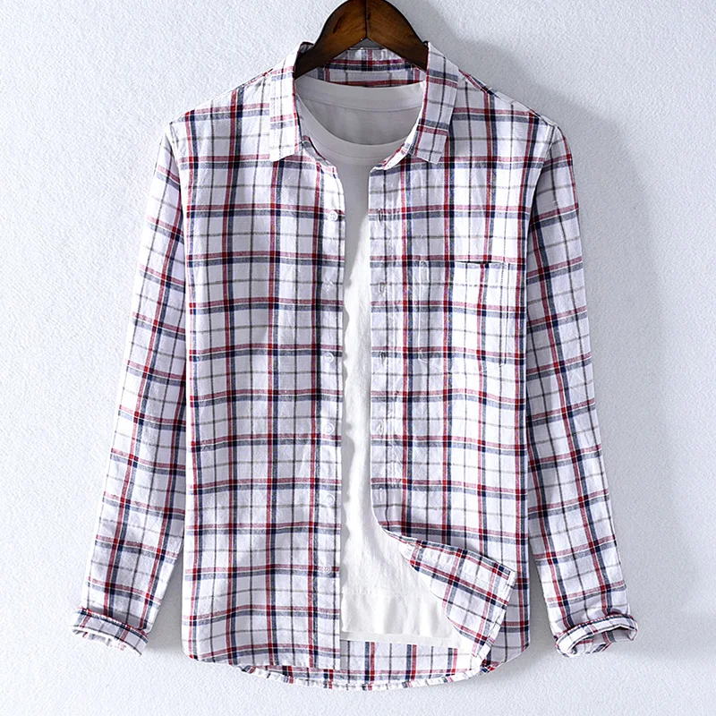 

Linen and cotton brand plaid shirt men fashion spring shirts for men casual plaid shirts male tops comfortbale shirt mens camisa