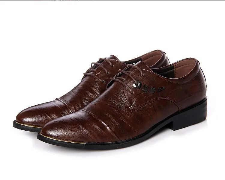 Новый 2019 Для мужчин платье Оксфорд обувь, деловая, официальная Мужские кожаные туфли на шнуровке; острый носок Мужская обувь в британском