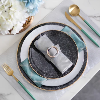 

Christmas Gift Luxtry Bone China Plate Black Starry Sky Series Round Plate Phnom Penh Dinner Set Restaurant Plate Gold Food Dish
